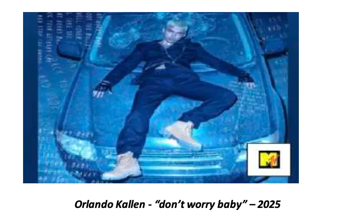 Still from don't worry baby — a blue-tinted shot of a person with bleached hair lying on the hood of a car covered in handwritten text.